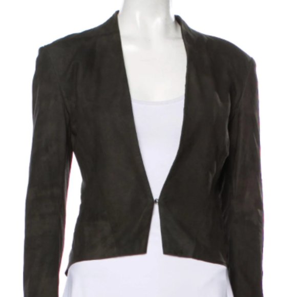 HAIDER ACKERMANN Women's Olive Green Leather Tailored Blazer - Picture 1 of 4